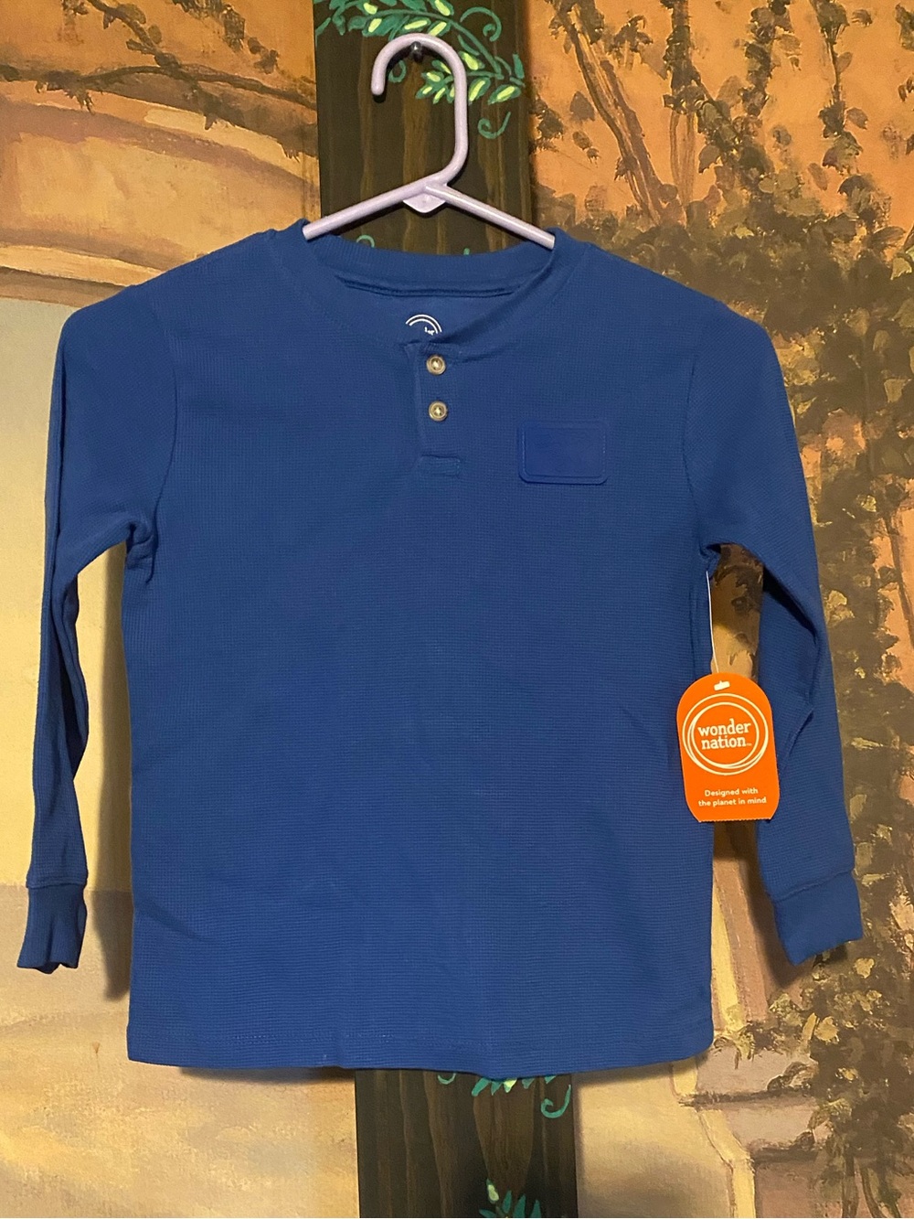 Blue Long Sleeve Waffle Knit Henley Shirt Boys